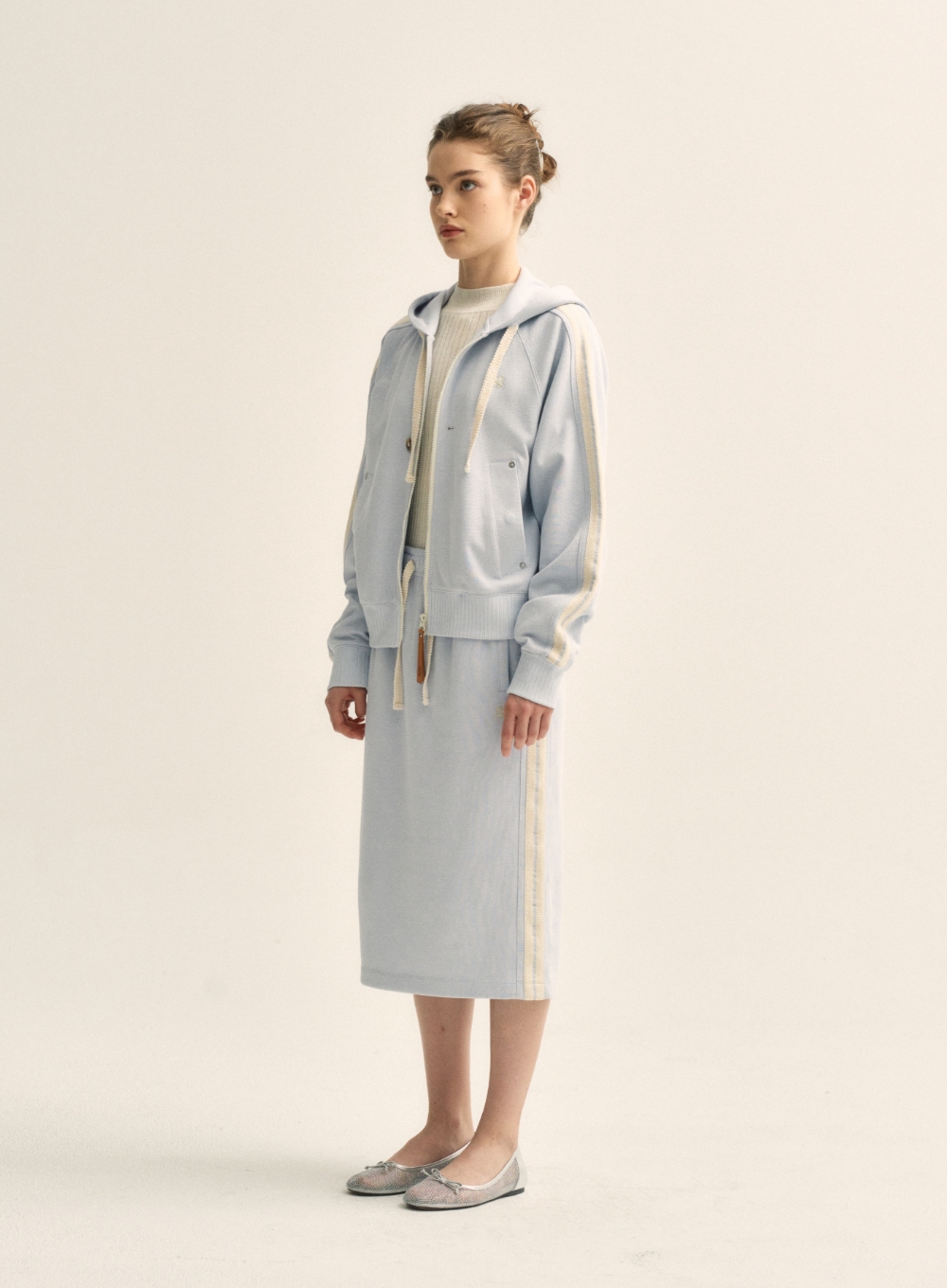 W) Lawton Loose Fit Hood Zip-up - Sky Blue | ファッション