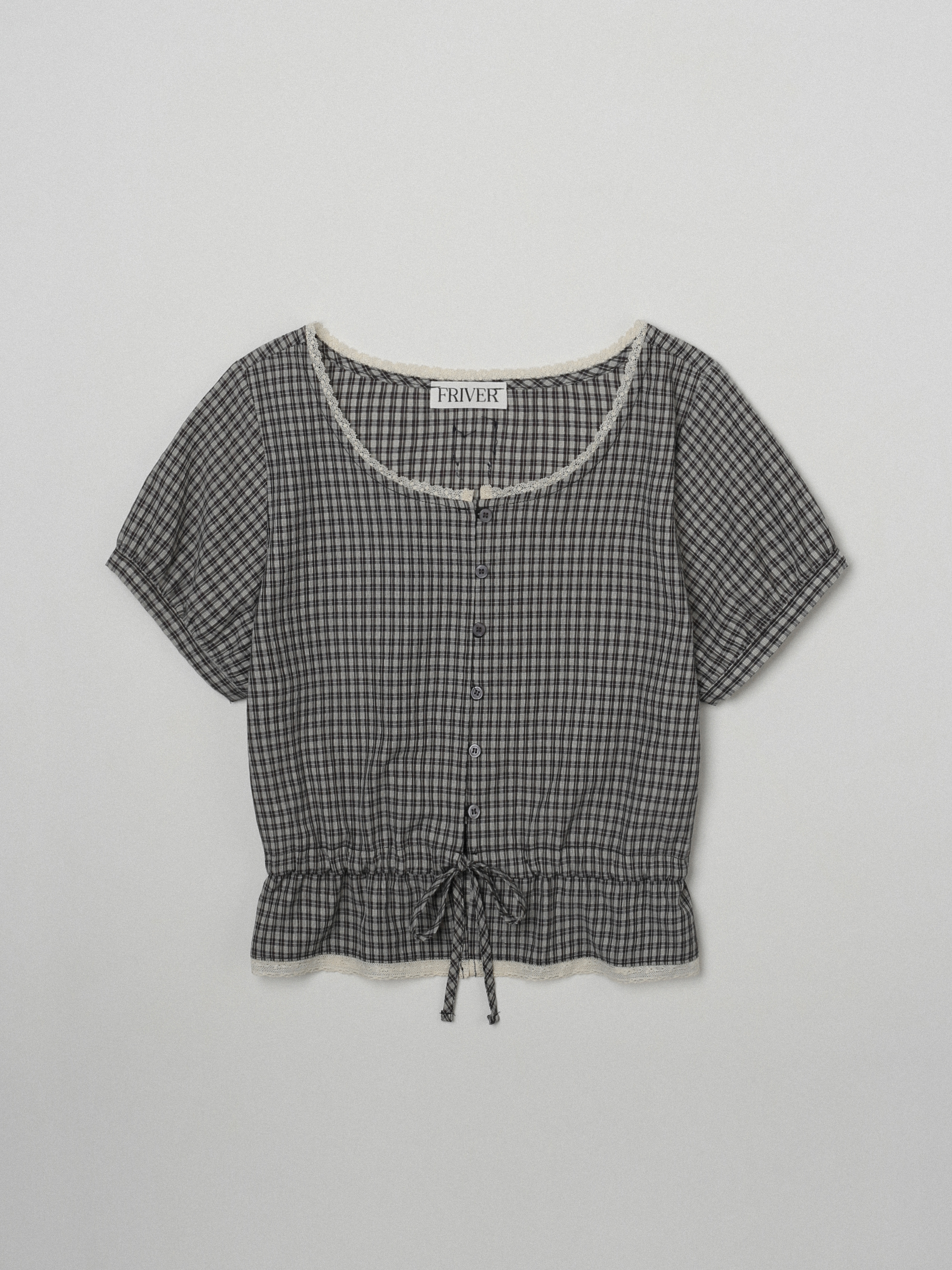 Check half button blouse [FRSP06BL03]_Black