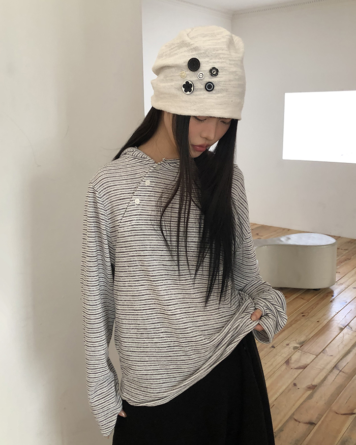 アシンメトリー ボーダー フィンガーホール パーカー (6color)
