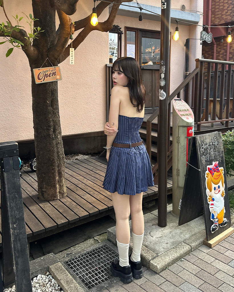 ベルトセット)ピンストライプホルターミニワンピース | ファッション