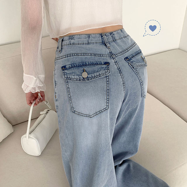 original] サマーテンセルスパンワイドデニムパンツ