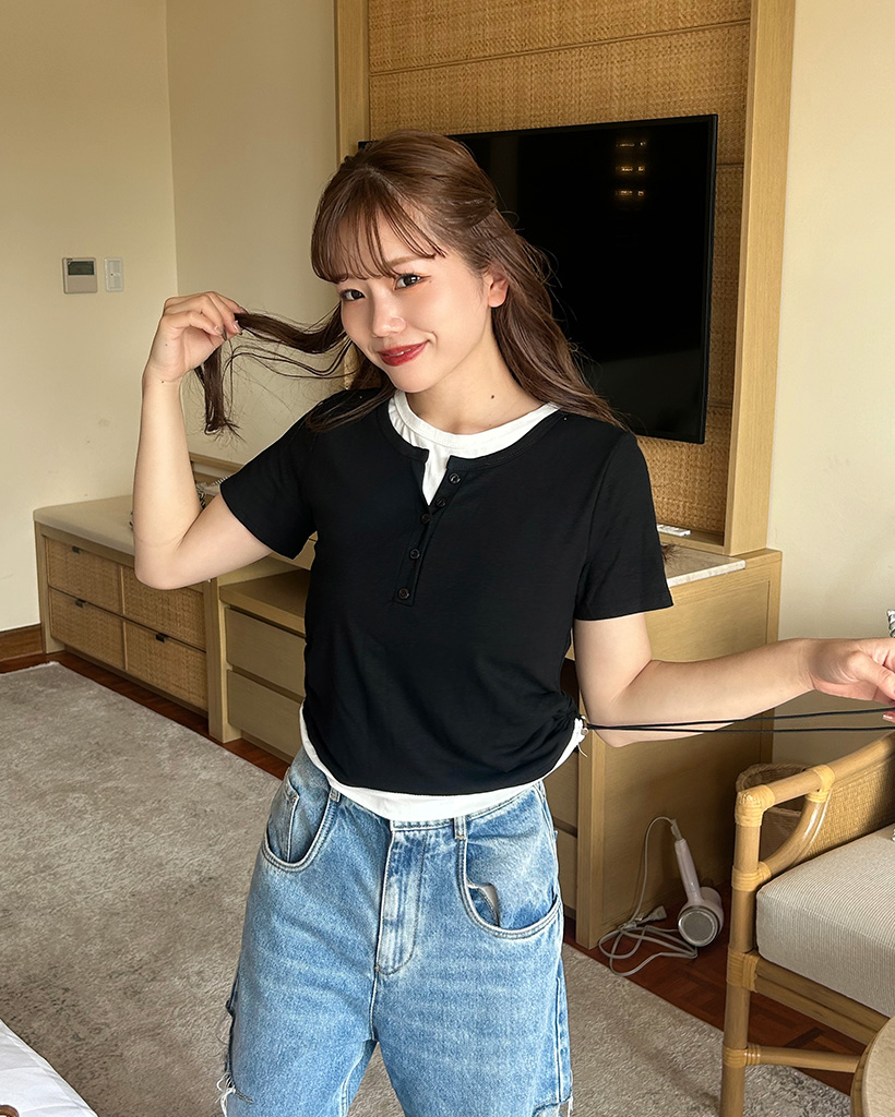 レイヤードヘンリーネックTシャツ | ファッション通販サイト NUGU