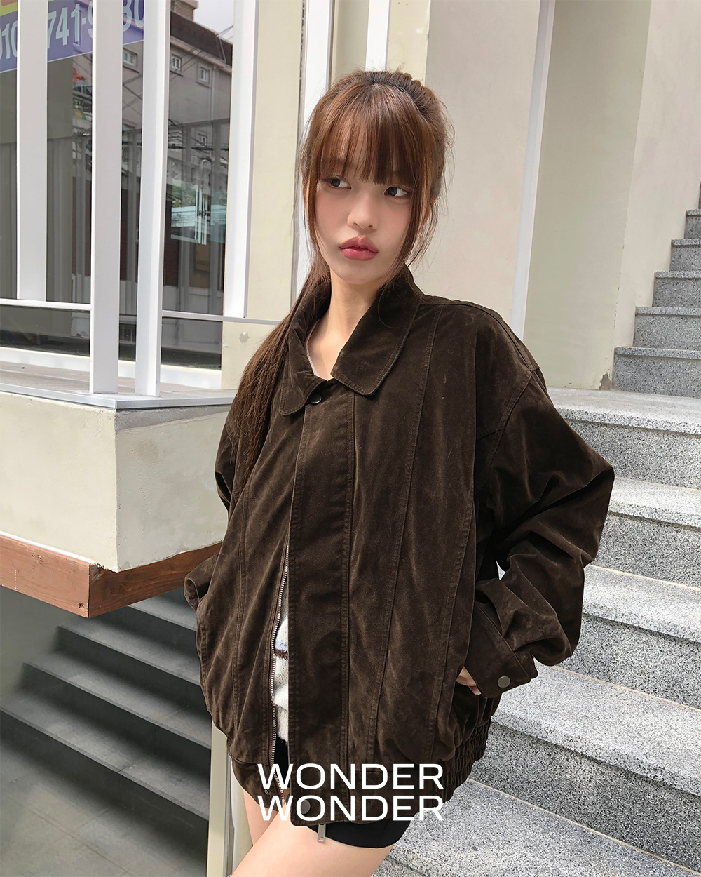 original] ヴィンテージウォッシュスリットオーバーサイズレザー