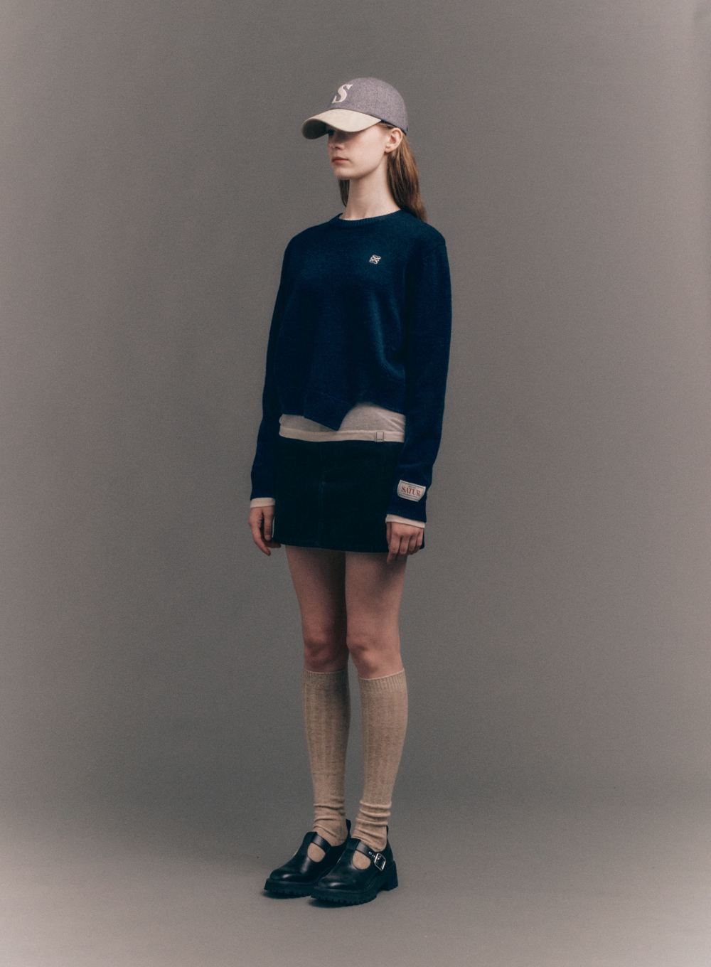 ◆SATUR◆ Dublin unbalanced cashmere blend knit ice blue SA2 MUSINSA公式 | SATUR Dublin Unbalanced Cashmere Blend Knit