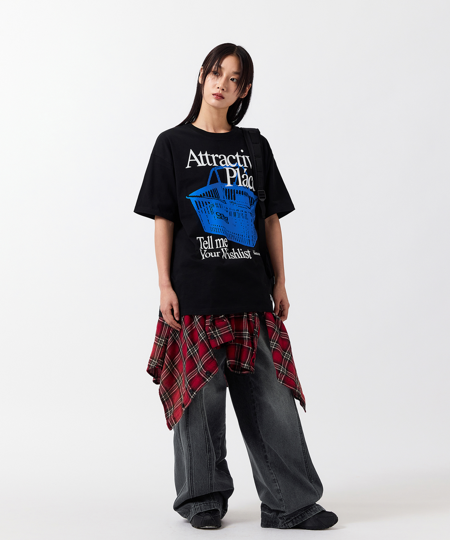 デニム・ジーパン ODD STUDIO CURVE WASHED SNAP BUTTON WIDE DENIM PANTS Curve Washed Snap Button Wide Denim Pants - BLUE