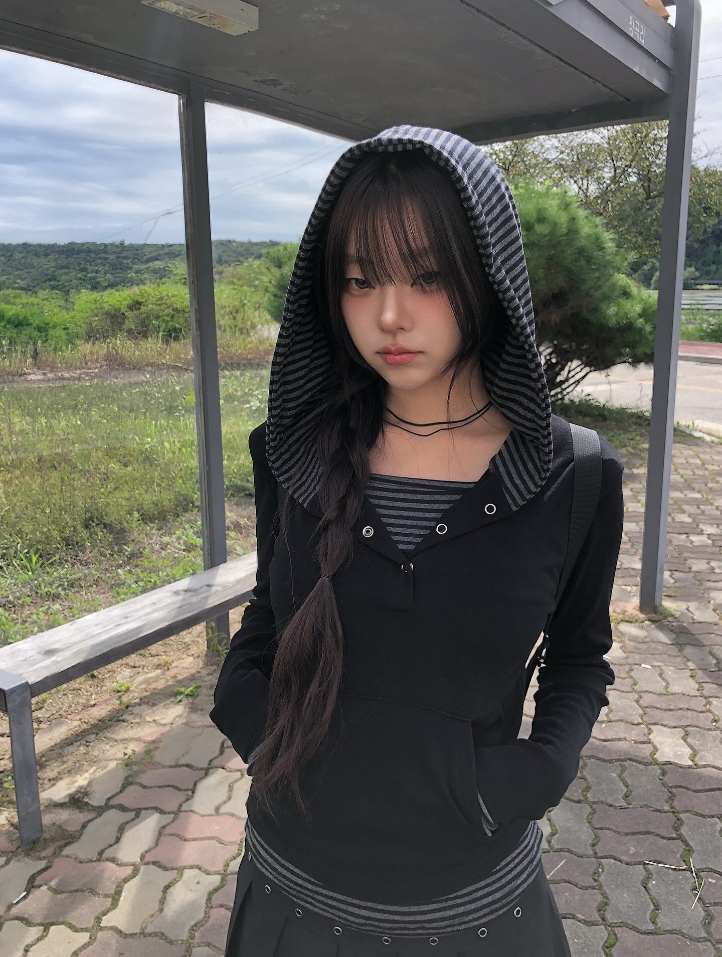 ストライプフード付きＴシャツ