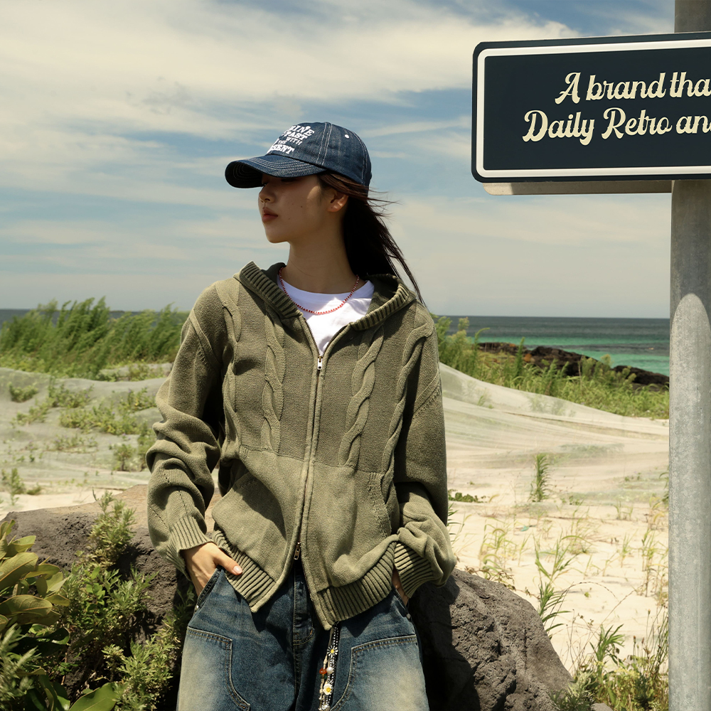 トップス GUBIN Vintage washed cable hooded zip-up Vintage Washing Cable Hooded Zip-Up | ファッション通販サイト NUGU