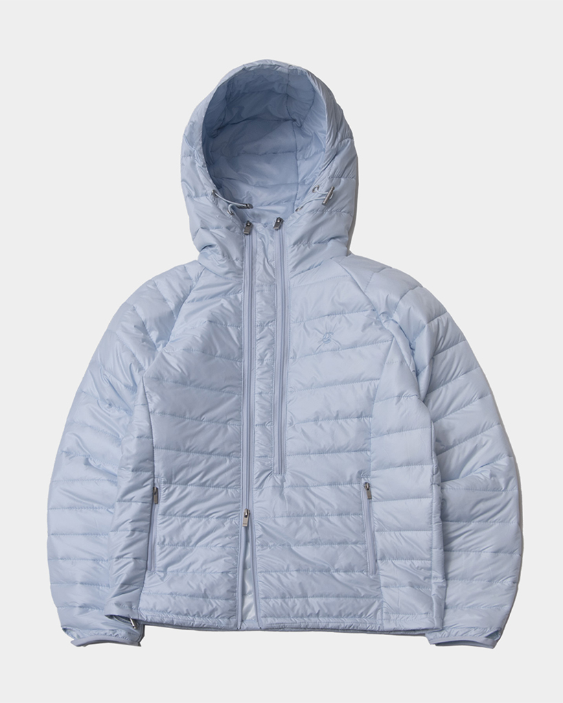 Sheer Light Hood Side Line Zipper Point Lightweight Padded Jacket [Blue]