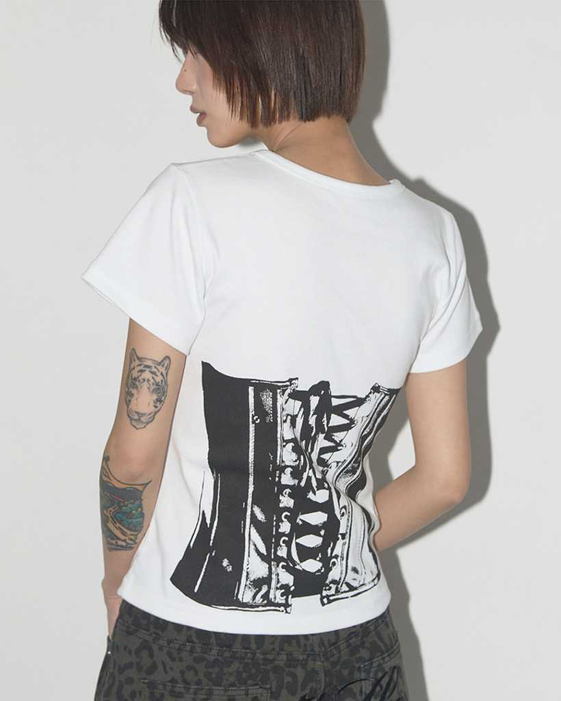 Back Corset Tee (White) F25QB096