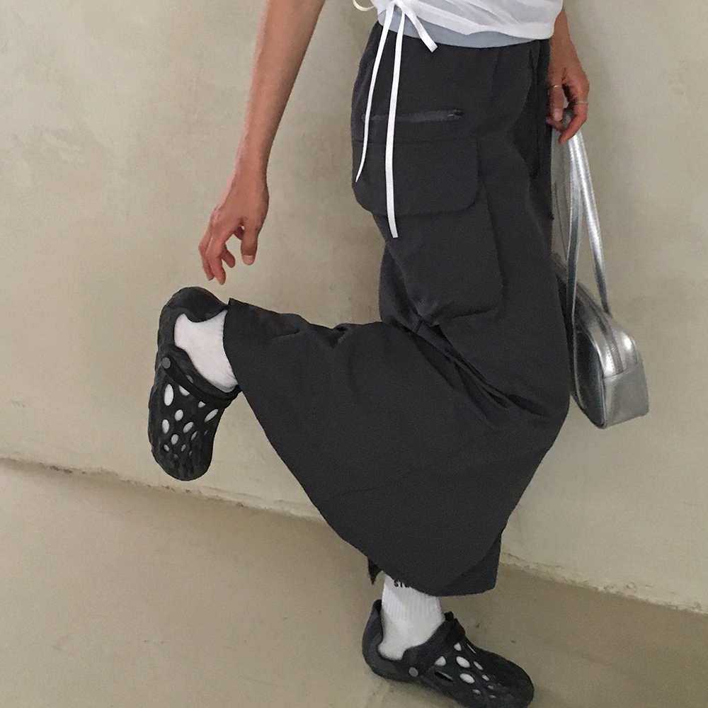 DONK ナイロンスカート コカ coca ワッシャーナイロンバルーンスカート （Black
