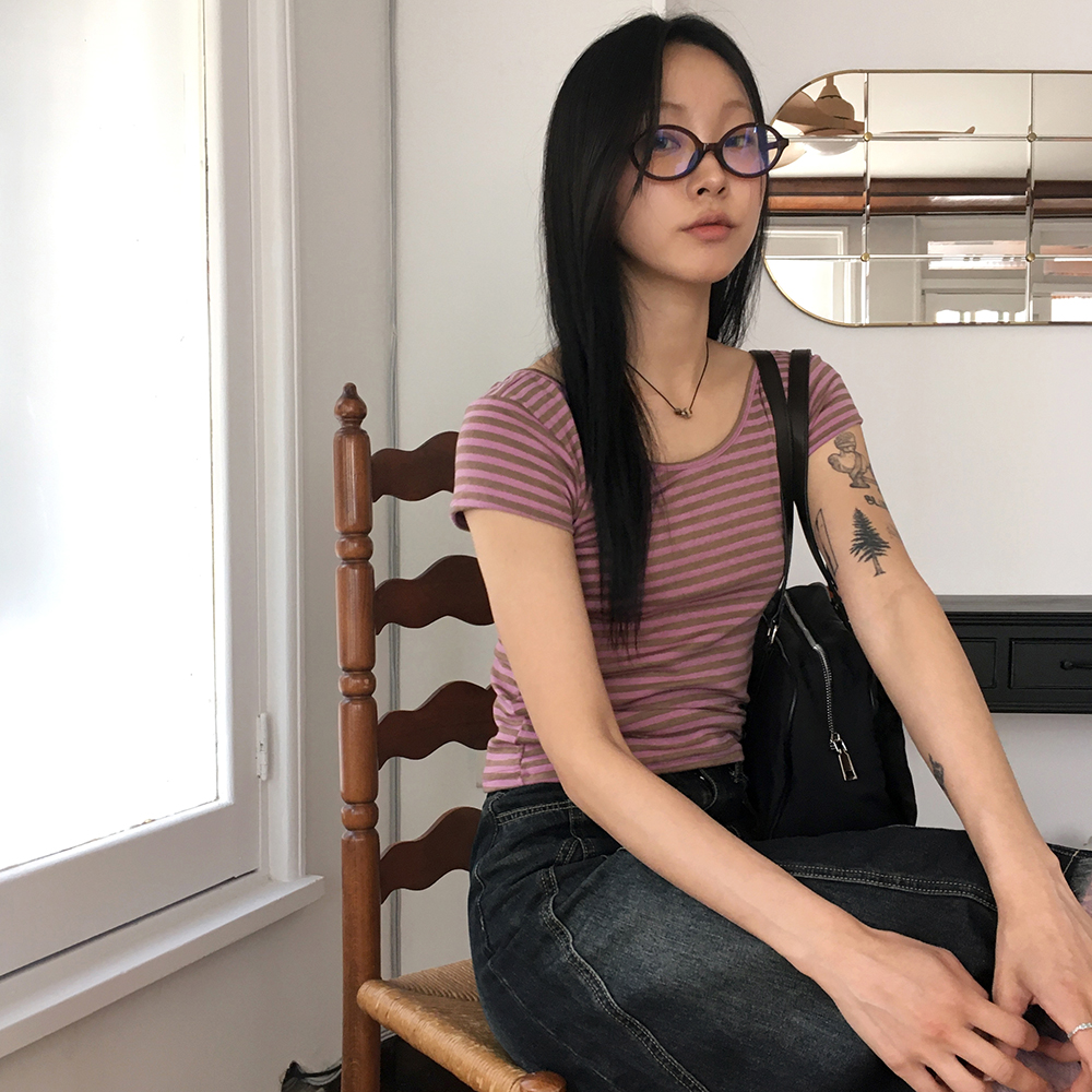 ヴィンテージストライプスリム半袖Tシャツ | ファッション通販