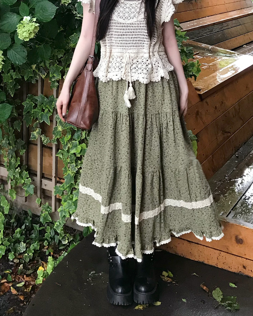 花柄レースティアードスカート | ファッション通販サイト NUGU