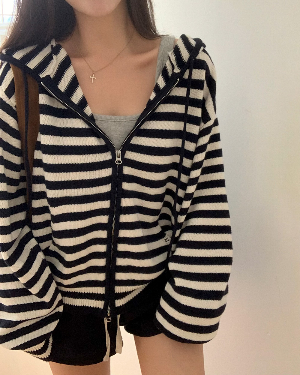 original] スペル フーディーボーダーニットジップアップ