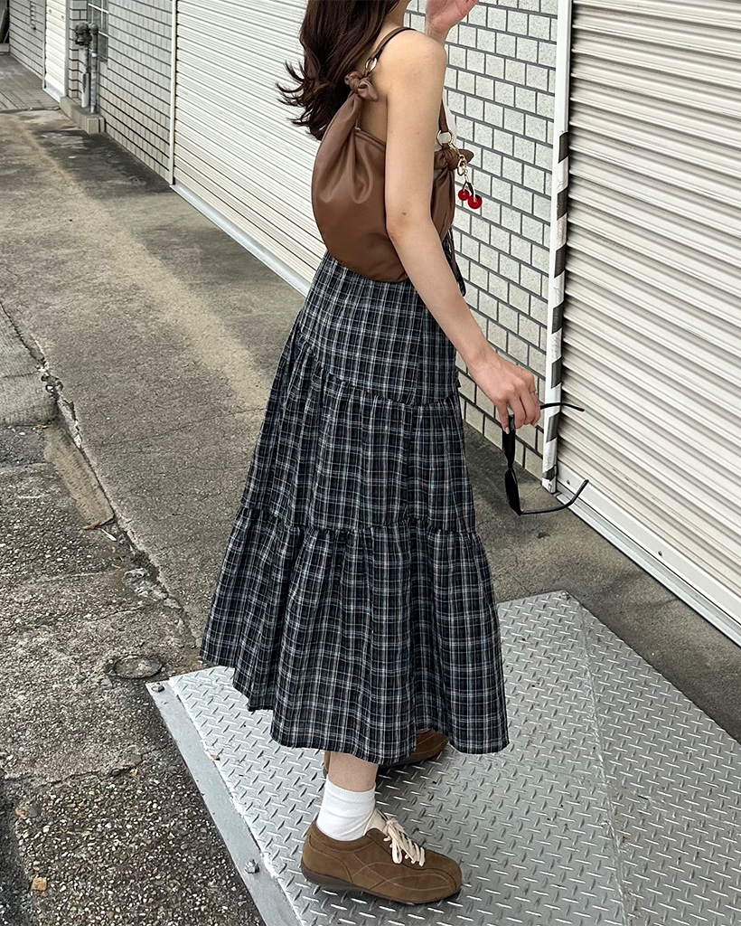 チェックフリルロングスカート | ファッション通販サイト NUGU