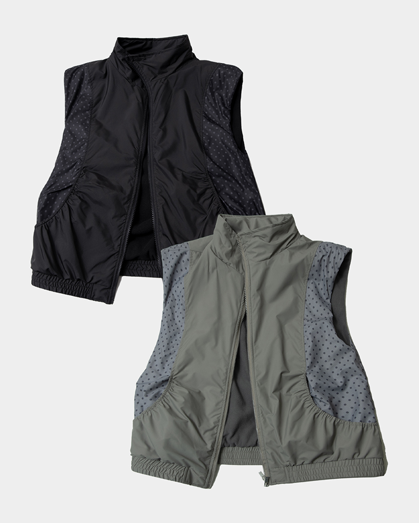 Dot shirring incision high-neck full-zip fleece vest _ 2 colors