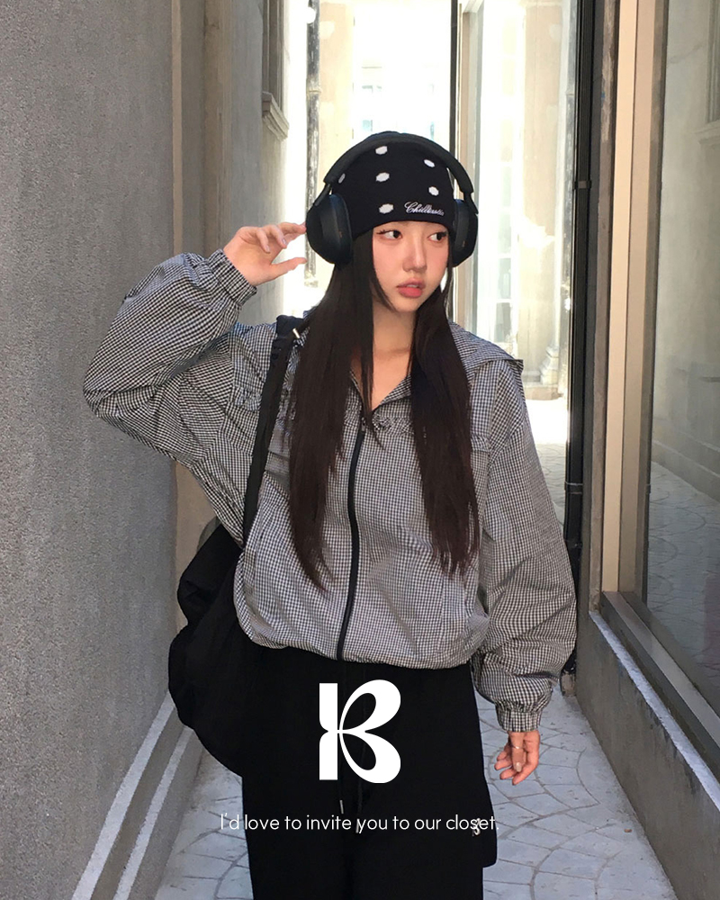 バービーフードフリルチェックウィンドブレーカー