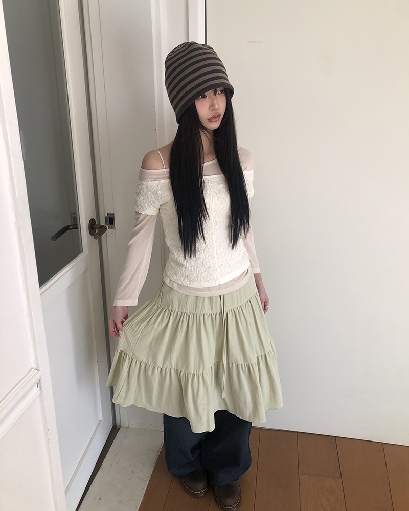 (3color) ティアード ミディ スカート