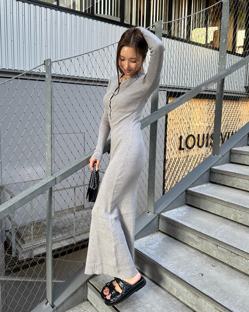 ボタンスリムロングワンピース | ファッション通販サイト NUGU