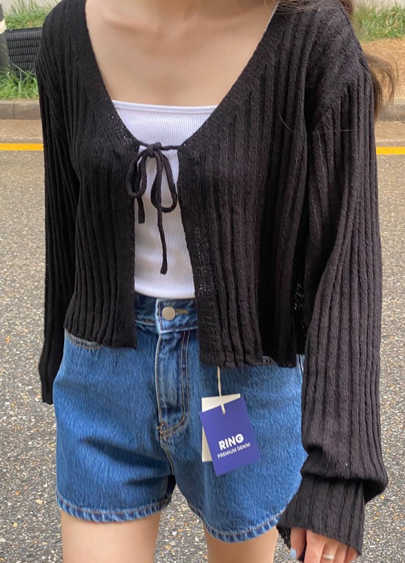 リブ紐カーディガン