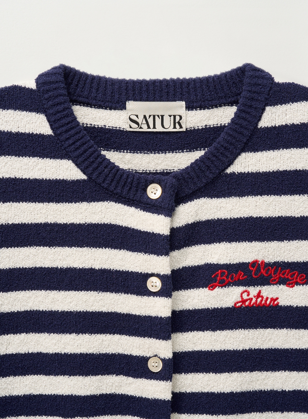 ★SATUR★ W Bon Voyage Stripe Half Knit Cardigan Navy W) Bon Voyage Stripe Half Knit Cardigan - Navy