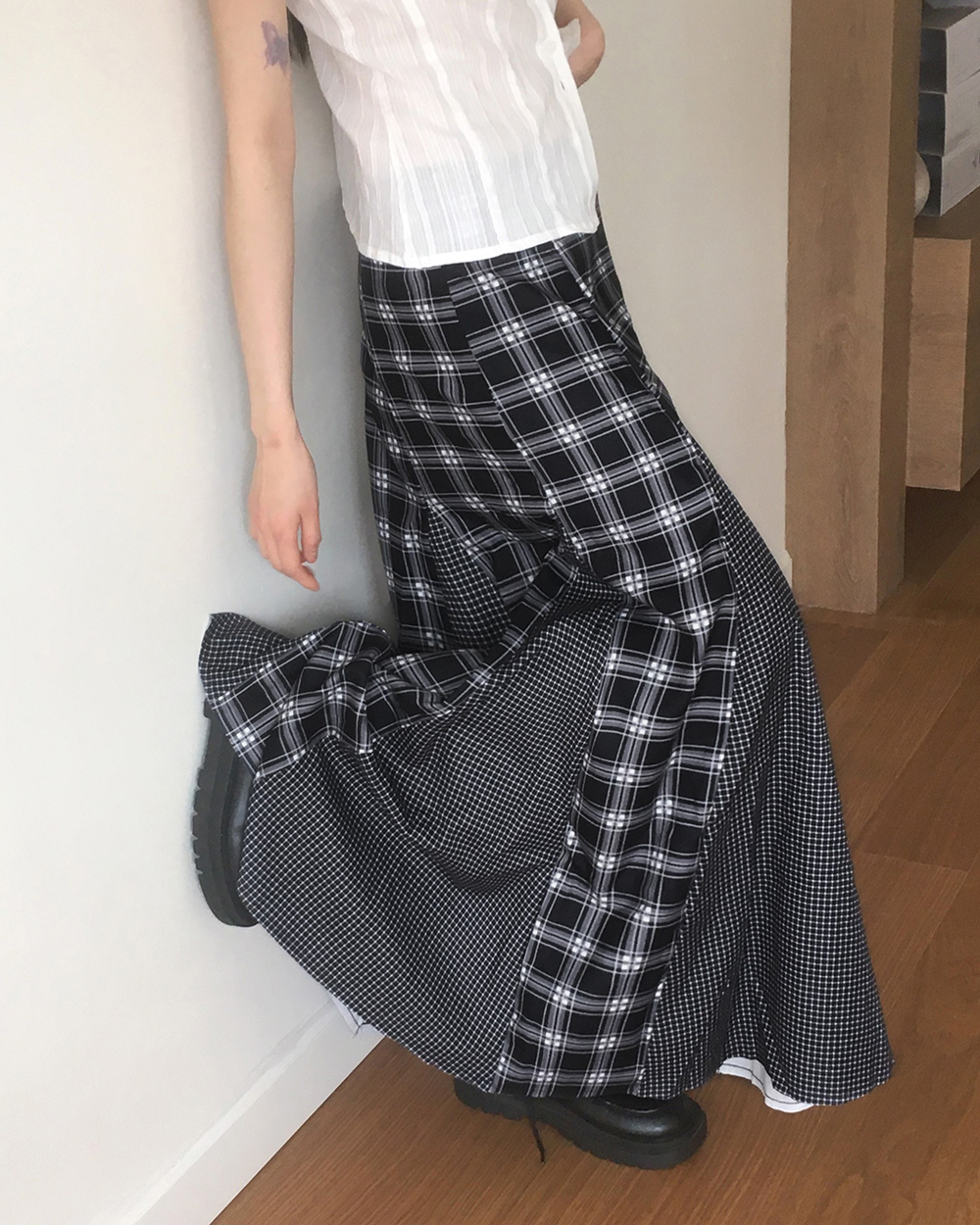 original]チェックバイカラーロングスカート | ファッション通販サイト