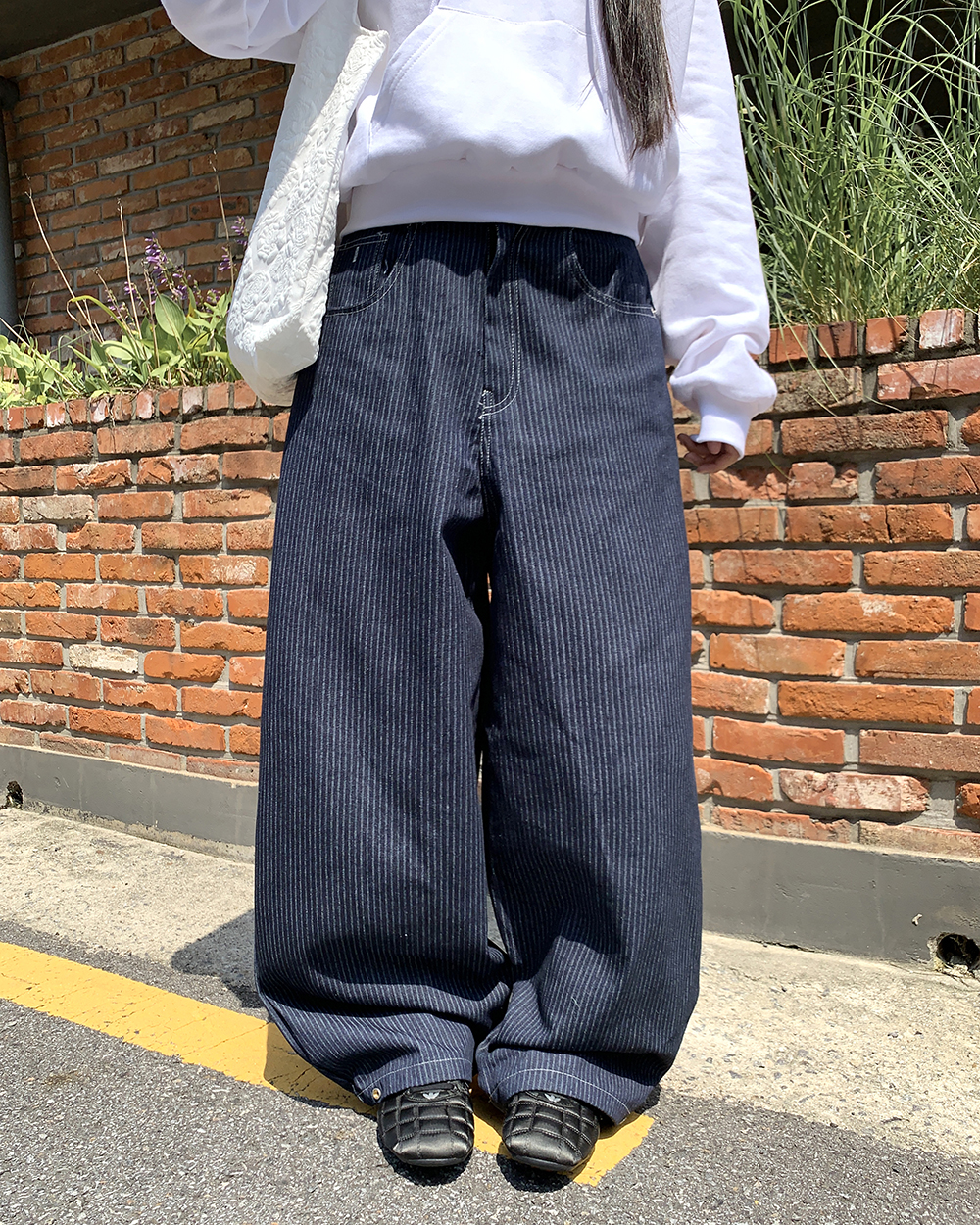 ストライプビッグポケットデニムワイドパンツ | ファッション通販
