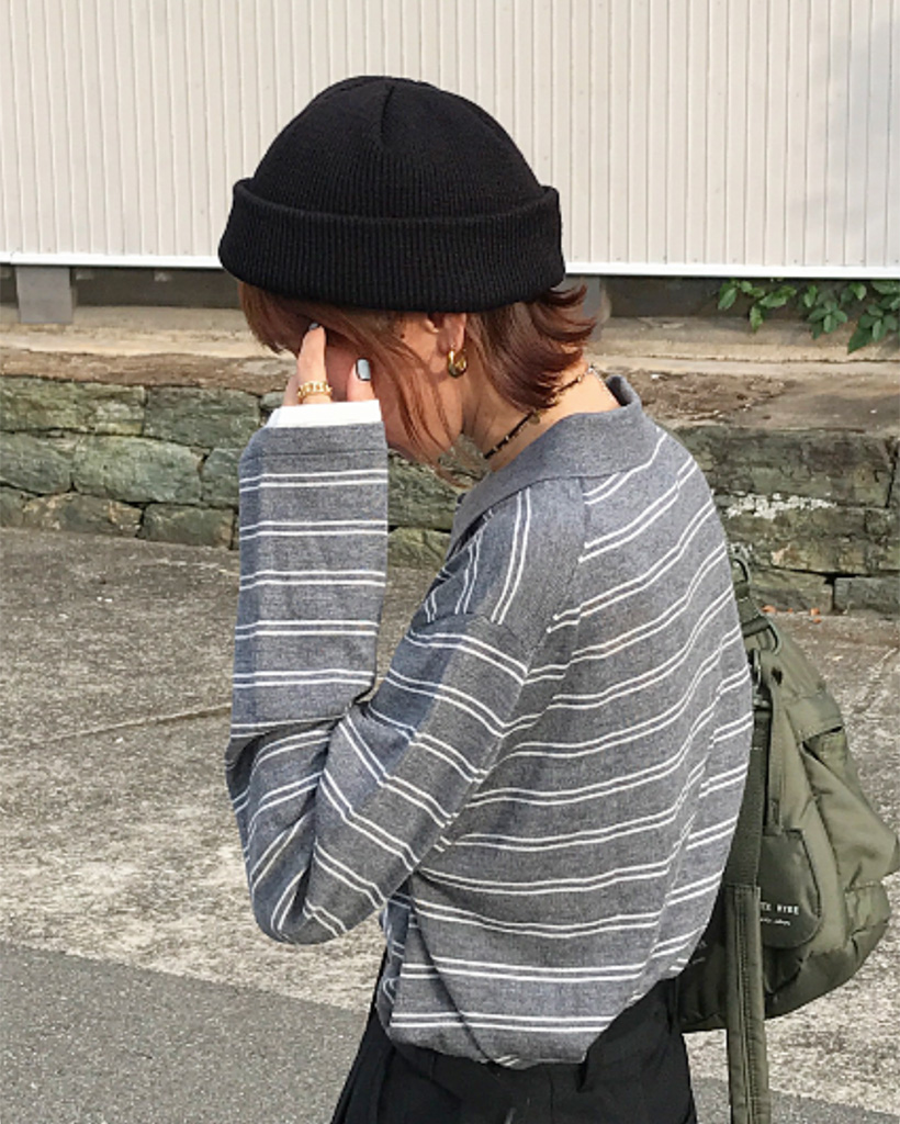 ボーダーポロカラーニット | ファッション通販サイト NUGU