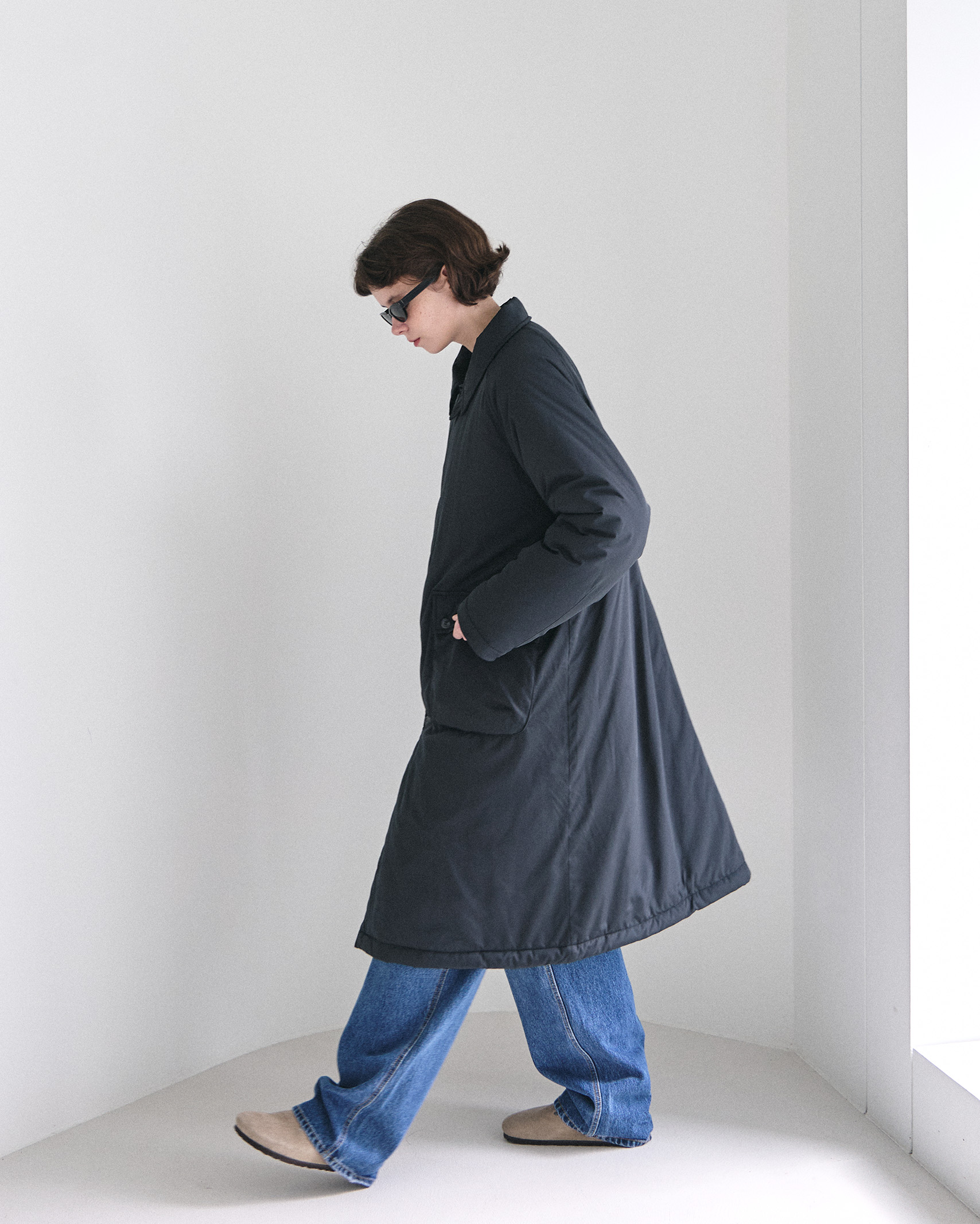 ORIGINAL) ライトパデッドロングコート (washing black