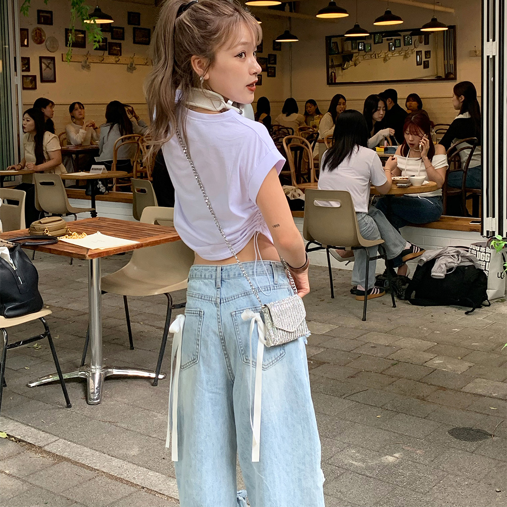 バックリボンデニムパンツ ⚠️本日まで ジーンズ デニム デニムパンツ バックリボンデニムパンツ