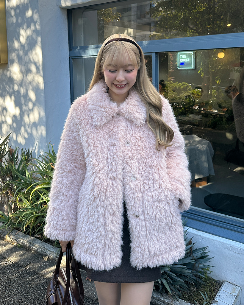 ボタンカラーファーハーフコート