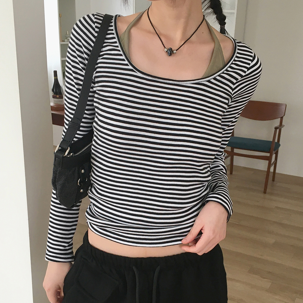 ストライプ クロップド長袖Tシャツ ボーダーストライプクロップド長袖Tシャツ | ファッション通販