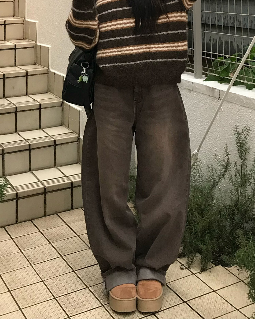 ブラウンワイドデニムパンツ | ファッション通販サイト NUGU