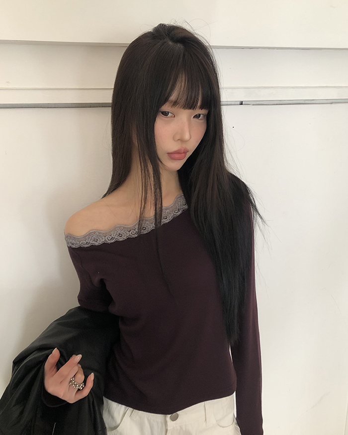 レースボートネックTシャツ