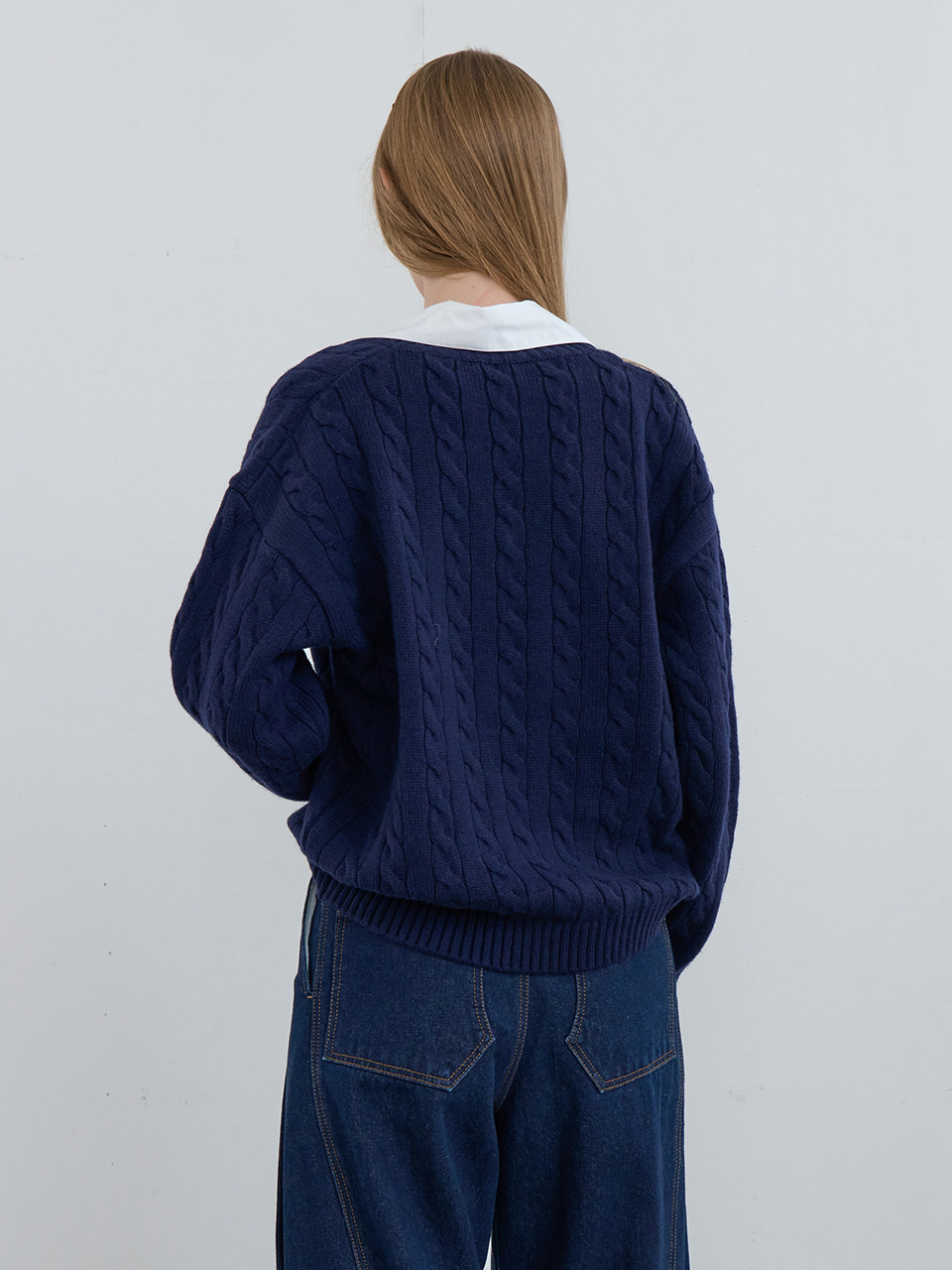 Shirt Collar V-Neck Knit Navy | ファッション通販サイト NUGU