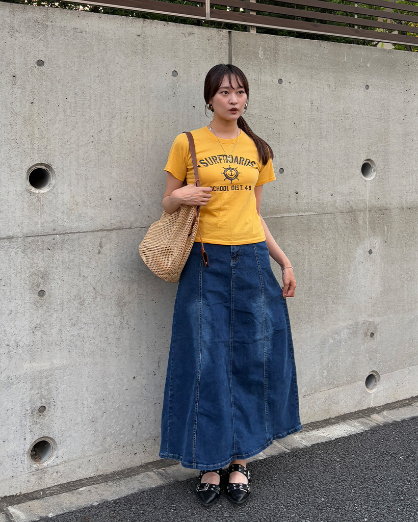 Muse デニムロング JOSE MOON デニムスカート DENIM LONG SKIRT with PEARL/デニム