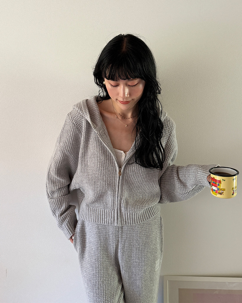 The Barnnet X daisy] Grey Bella Waffle Knit Zip-up Hoodie