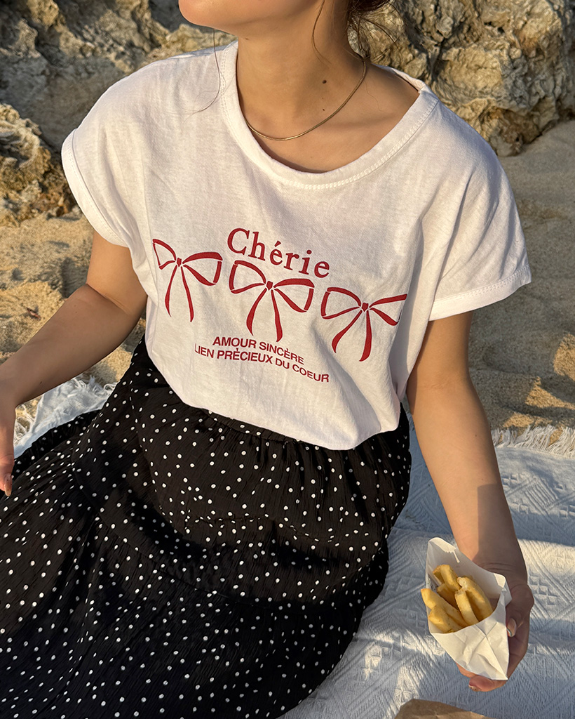 リボンプリントハーフスリーブTシャツ | ファッション通販サイト