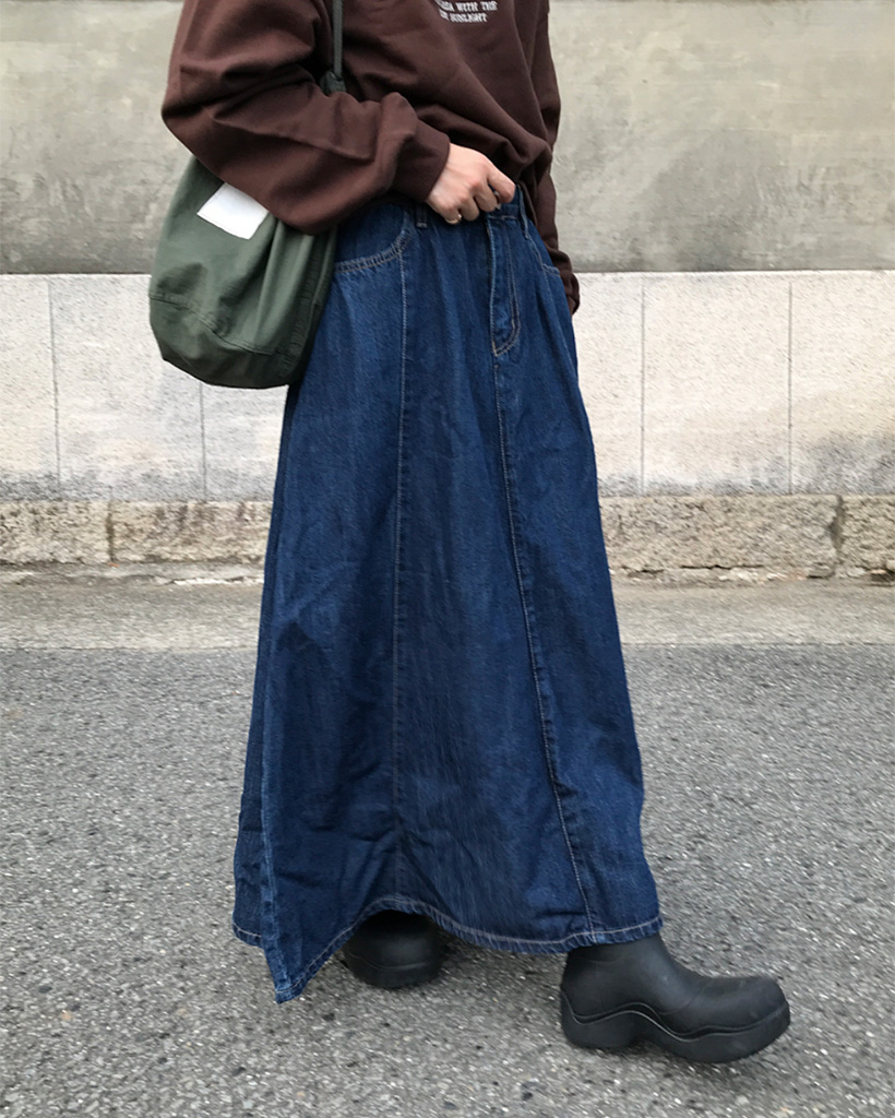 【リネン✨】BLAMINK フレアスカート　デニム　ロング デニムロングフレアスカート | ファッション通販サイト NUGU