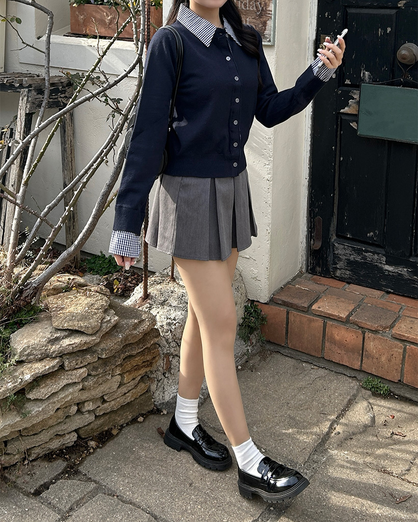 カラーネックチェックレイヤードカーディガン | ファッション通販