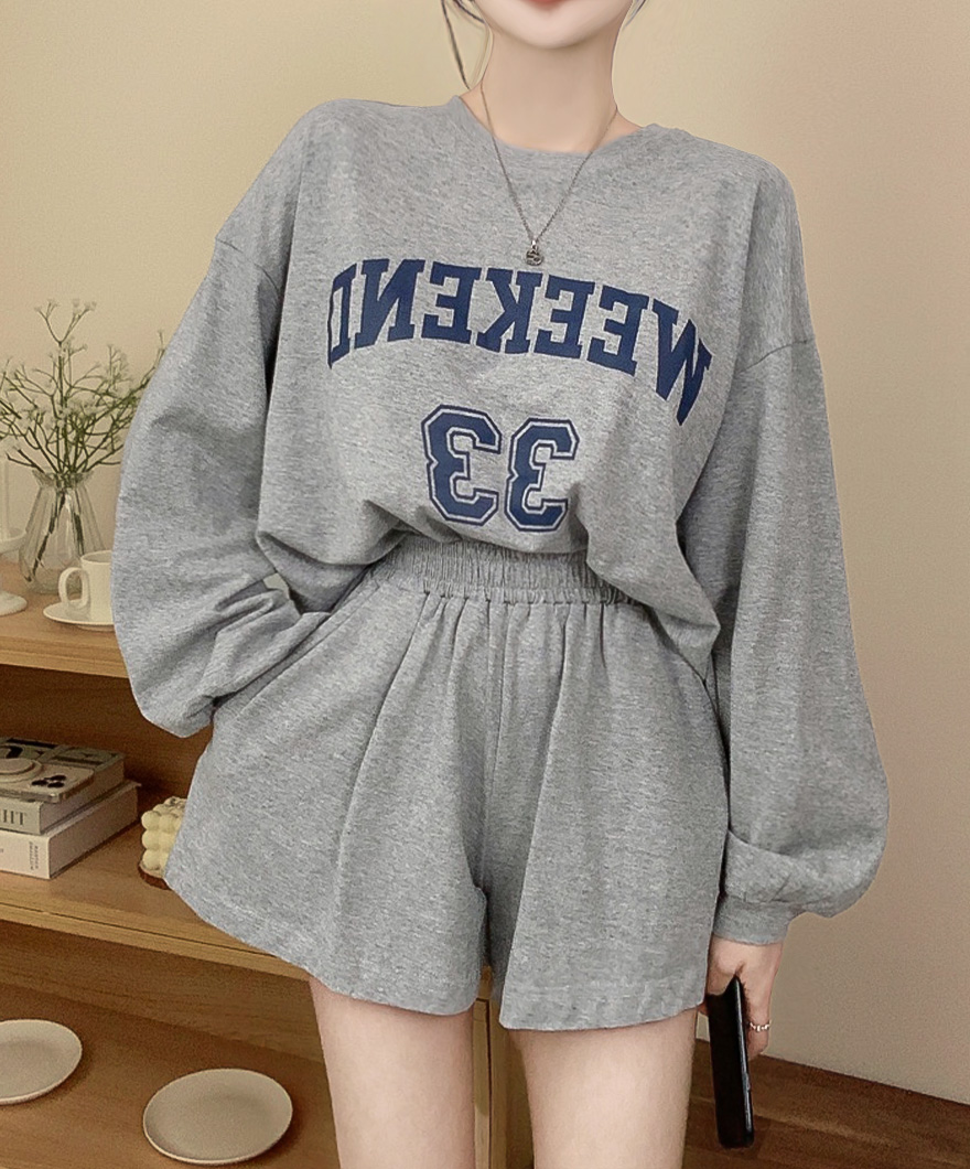 SET)レタリングスリムTシャツ＋ポケットショートパンツ | ファッション