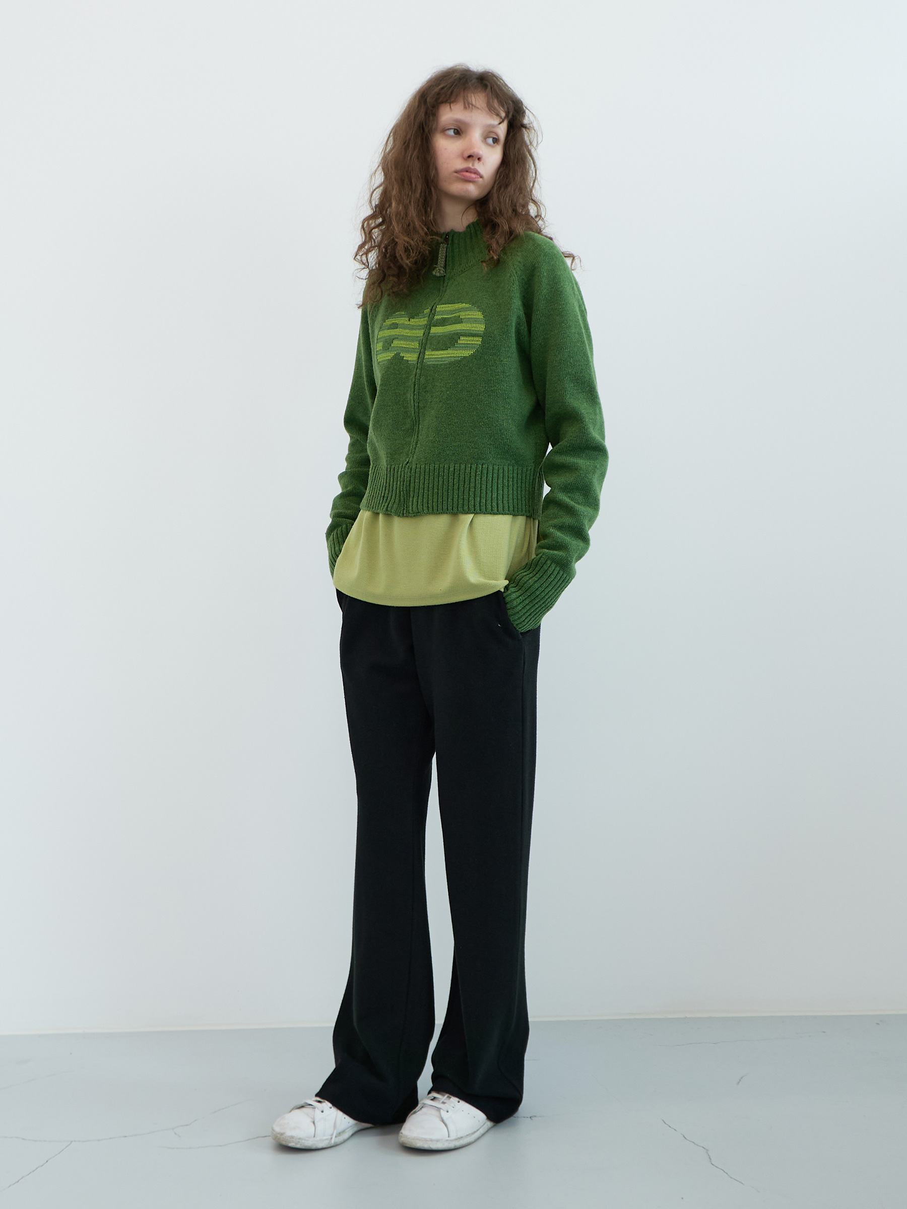 トップス 0659.nu Needle Logo High-neck Zip-up (Green) | ファッション通販
