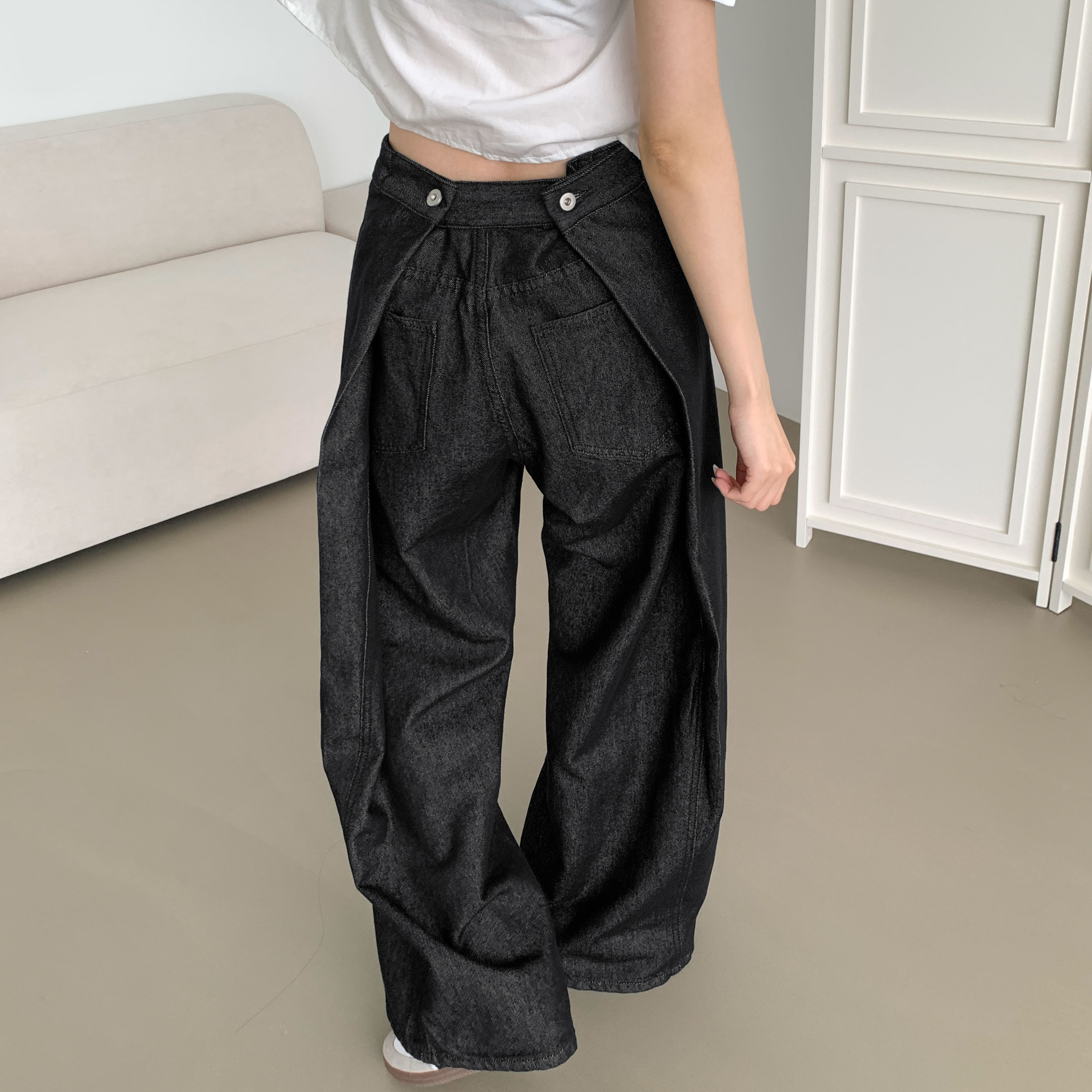 【DOLCE＆GABBANA】ボタン ターンアップ ピケパラッツォパンツ バッグポイントボタンロールアップローデニムパンツ