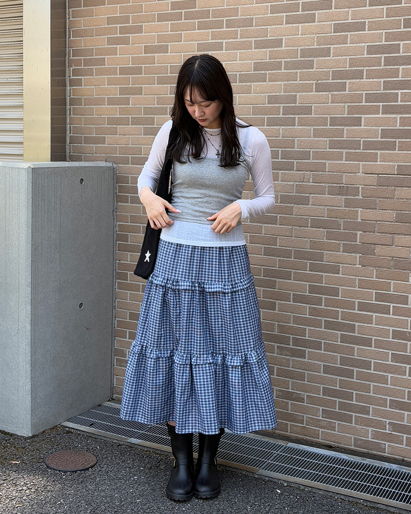 チェックフリルバンディングロングスカート | ファッション通販サイト NUGU