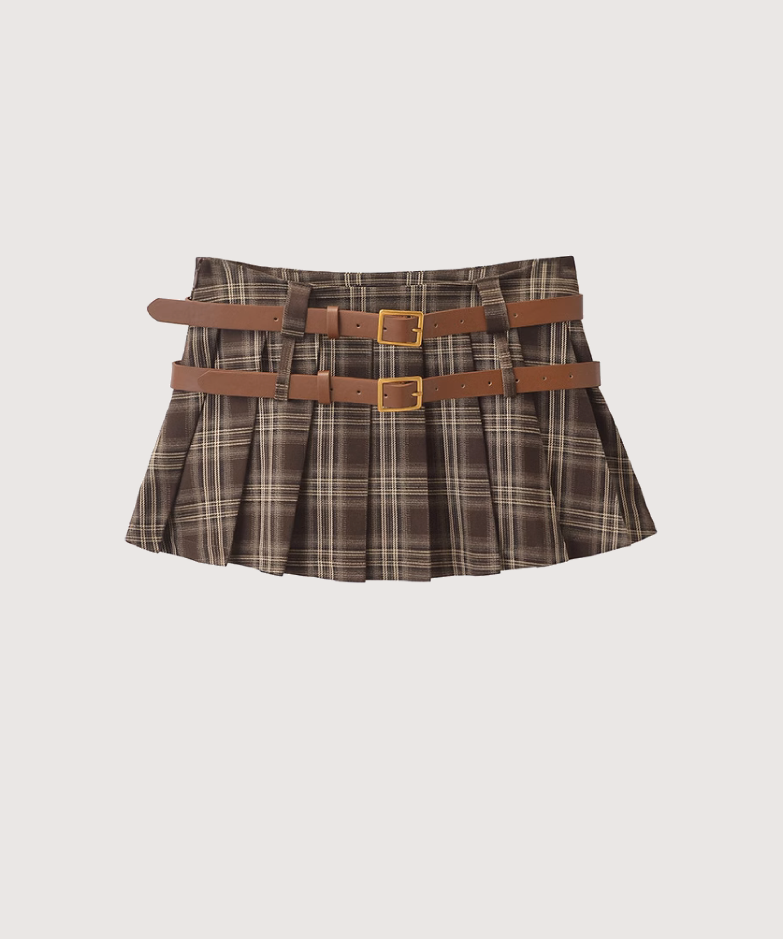 ダブルベルトチェック柄スカート | ファッション通販サイト NUGU