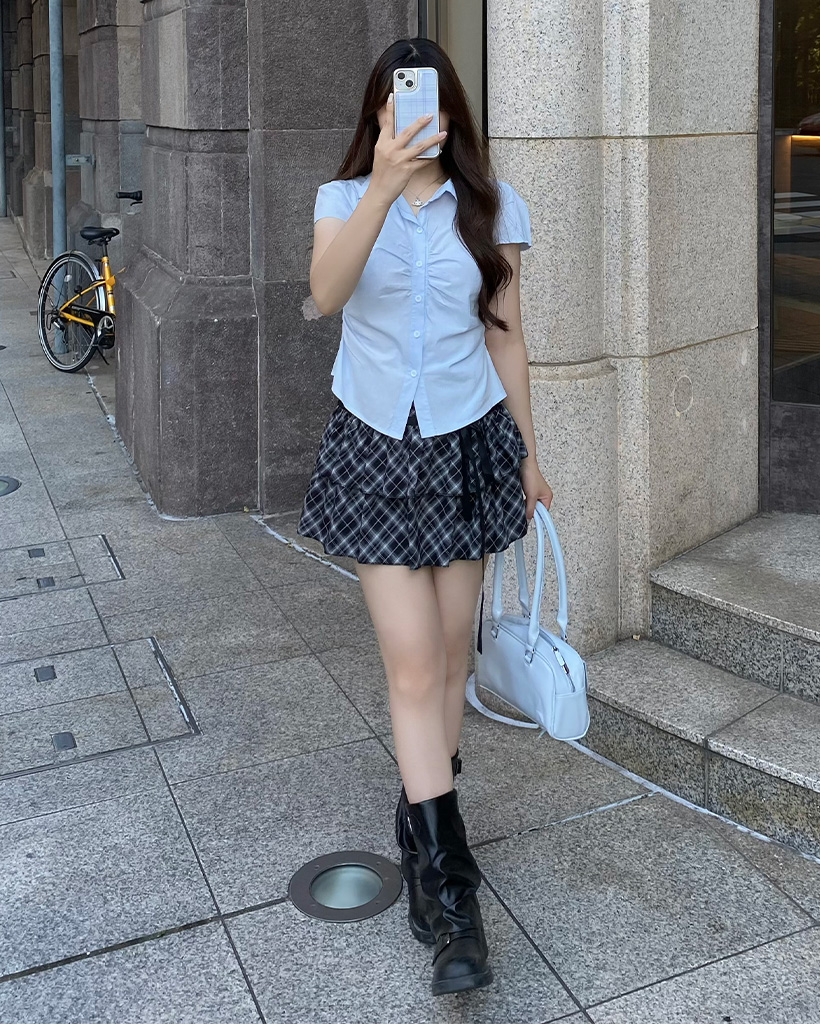 スカート Check embroidery tiered mini skirt チェックティアードミニスカート | ファッション通販サイト NUGU