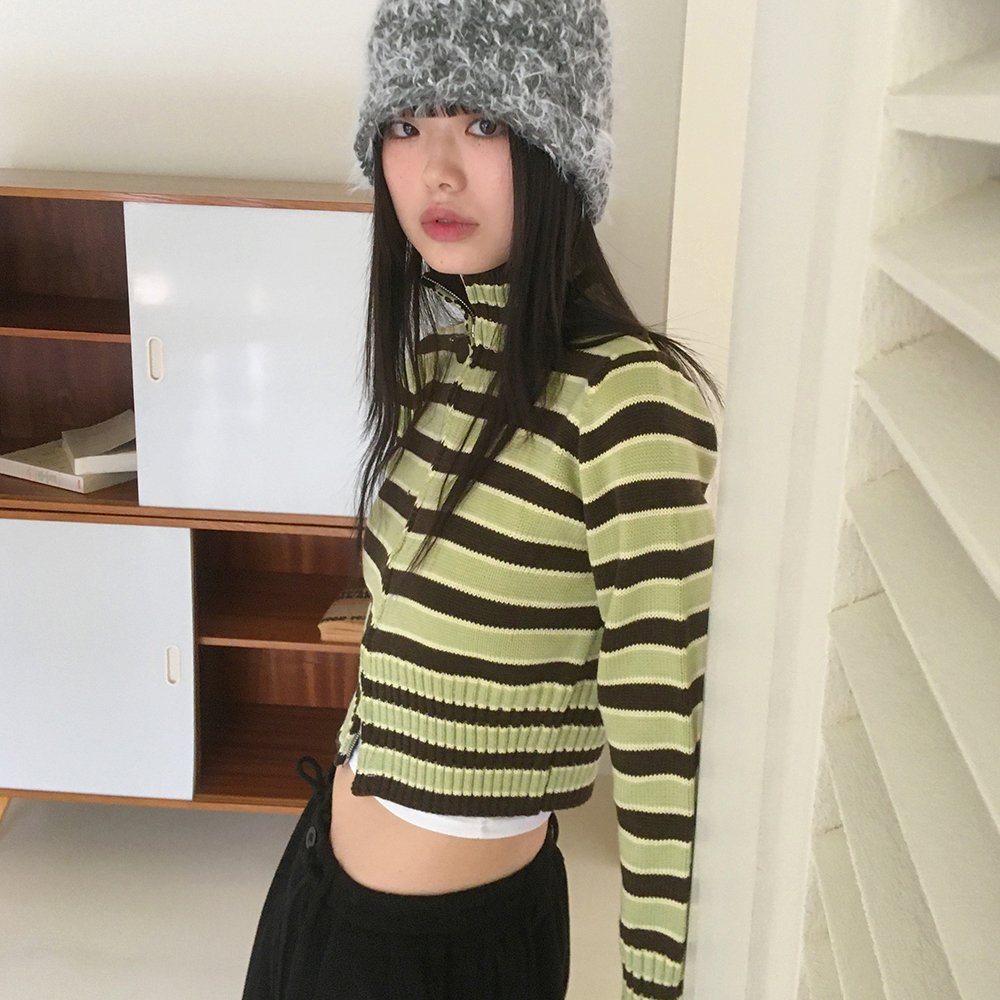 Y2Kストライプ配色ニットカーディガン | ファッション通販サイト NUGU