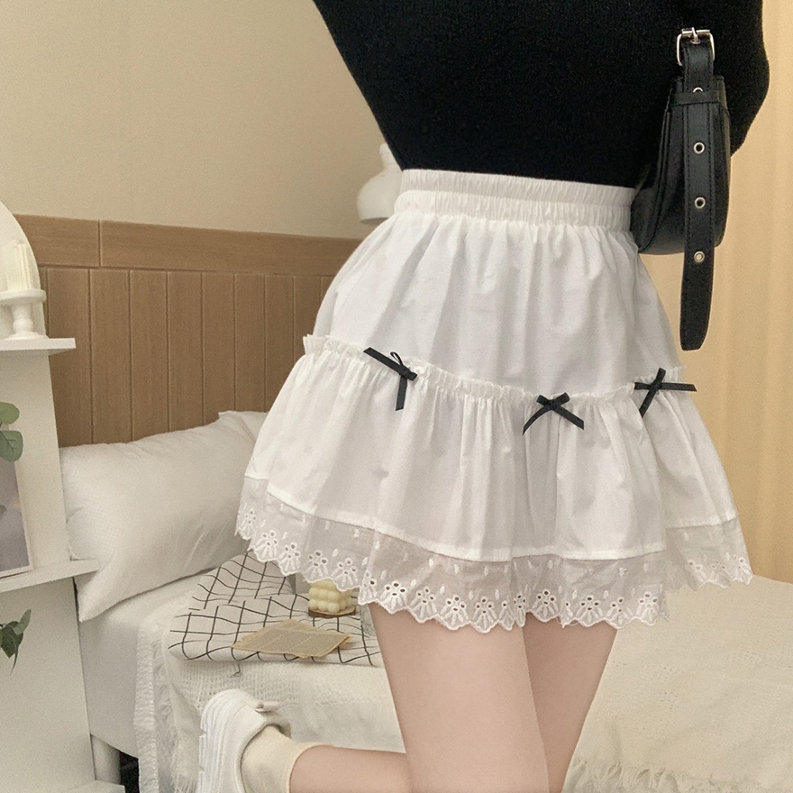 コットンリボンレースティアードフレアミニスカート