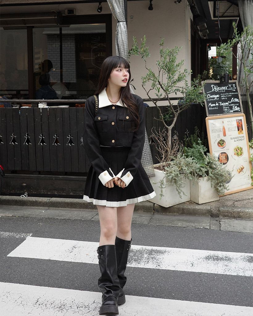 ゴールドボタンツイードジャケット＆スカートセット | ファッション