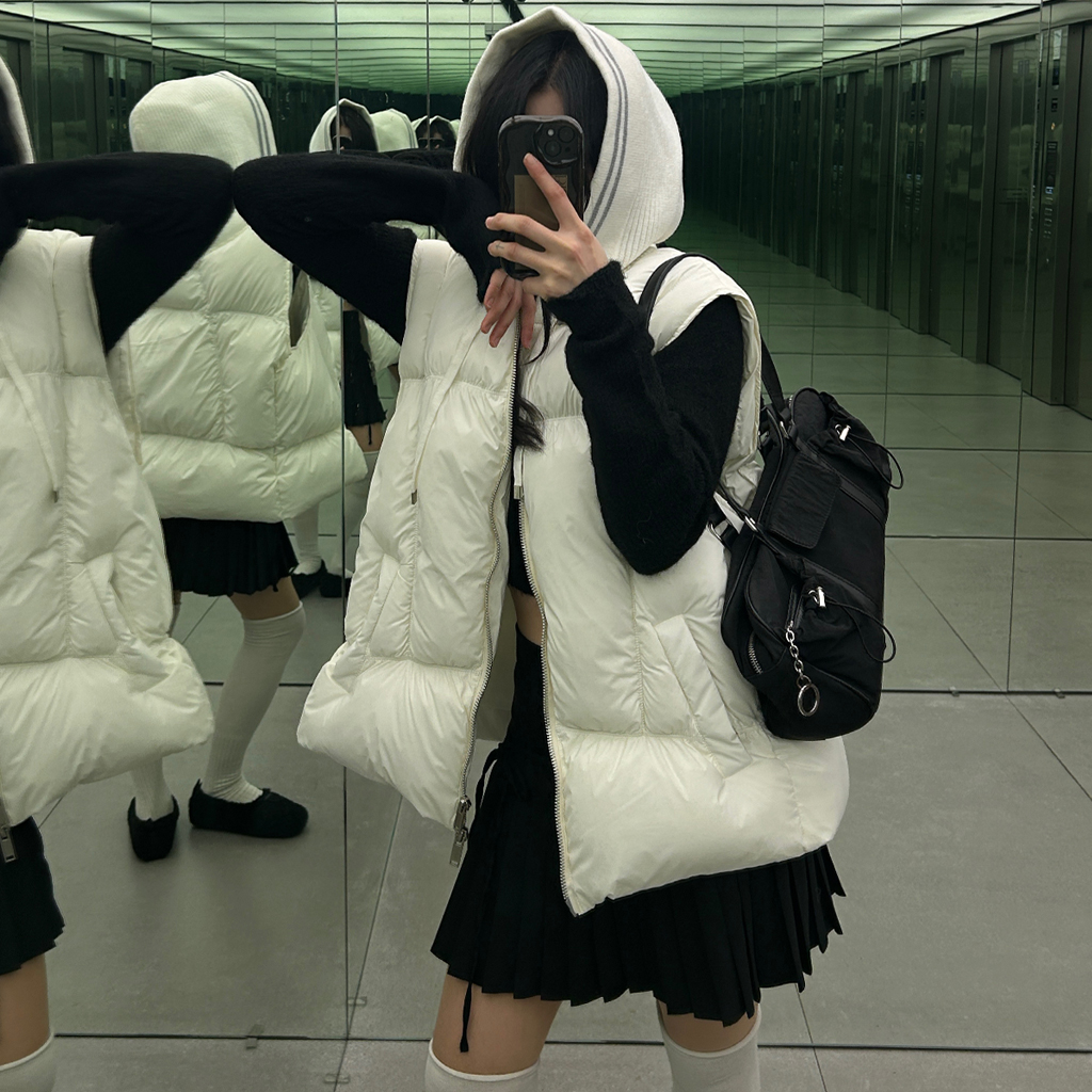 ユニセックス]フード付きダウンベスト | ファッション通販サイト