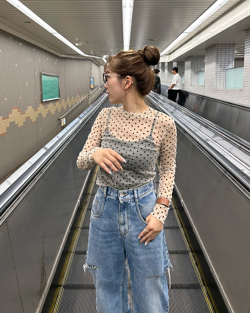 ドット柄シースルーロンTとキャミソールセット 楽天市場】「キャミソール＆Tシャツセット」月柄 シースルー トップス